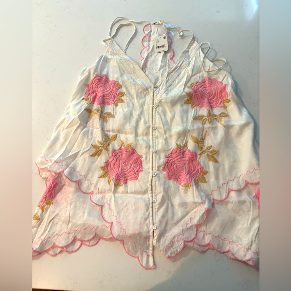 Free People Embroidered Silk Tank